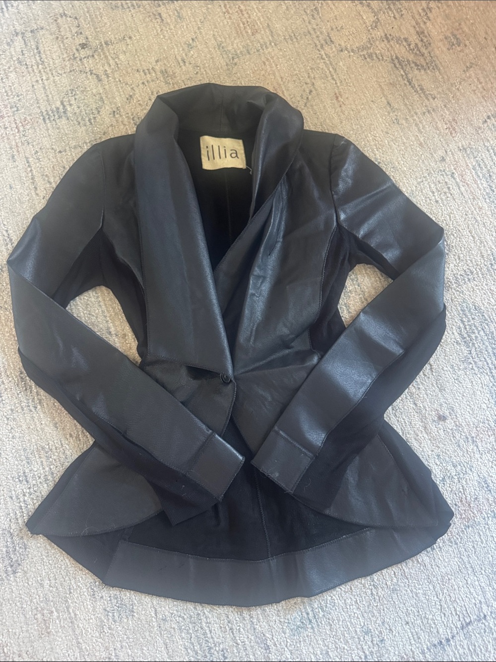 Illia Black Leather-Panel Peplum Blazer